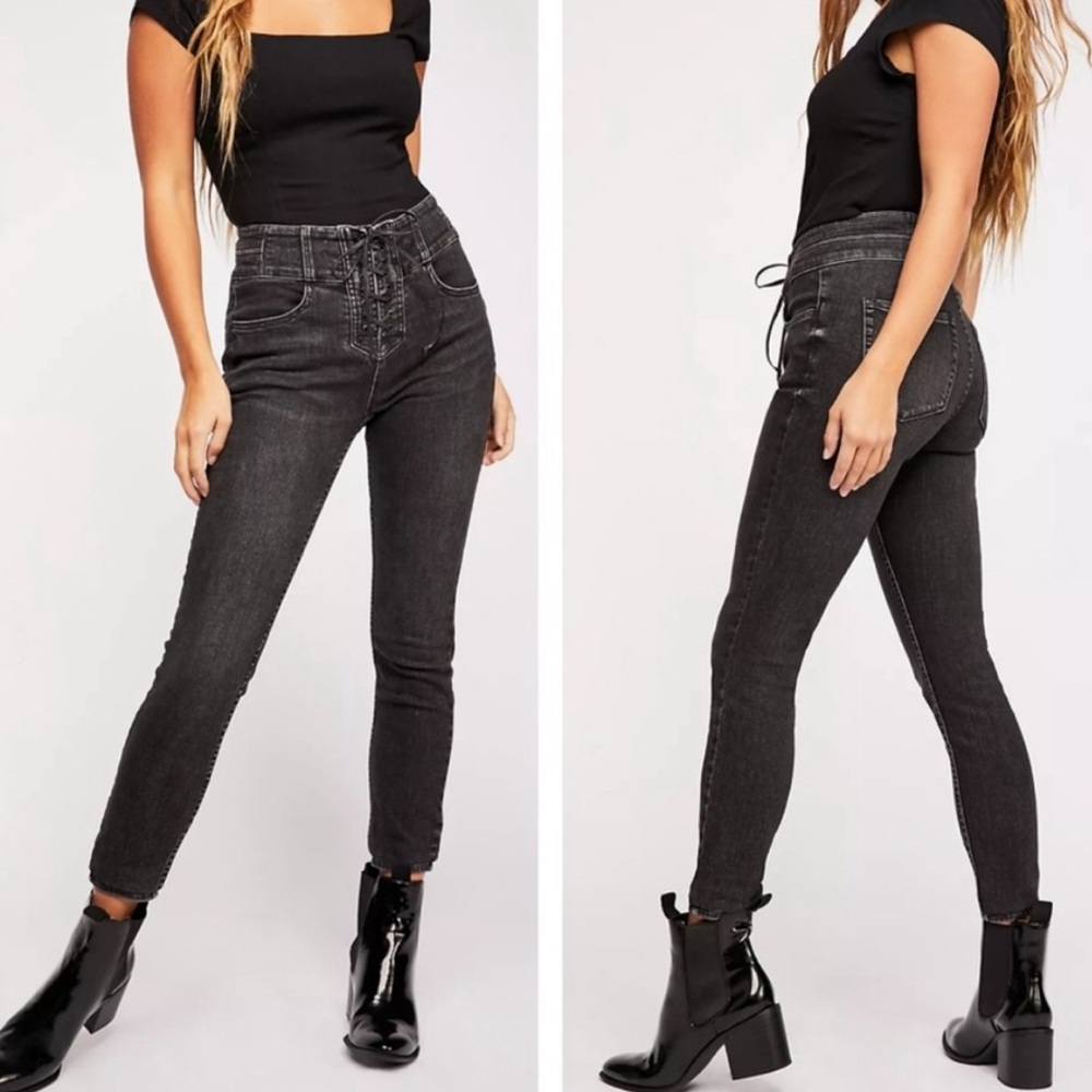 Free People Black Lace Up Skinny Jeans